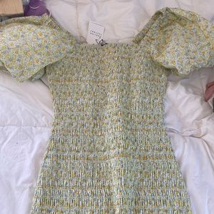 floral mini dress with puffy sleeves